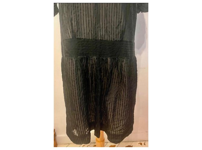 Autre Marque Vestido negro de voile a rayas - vista 4