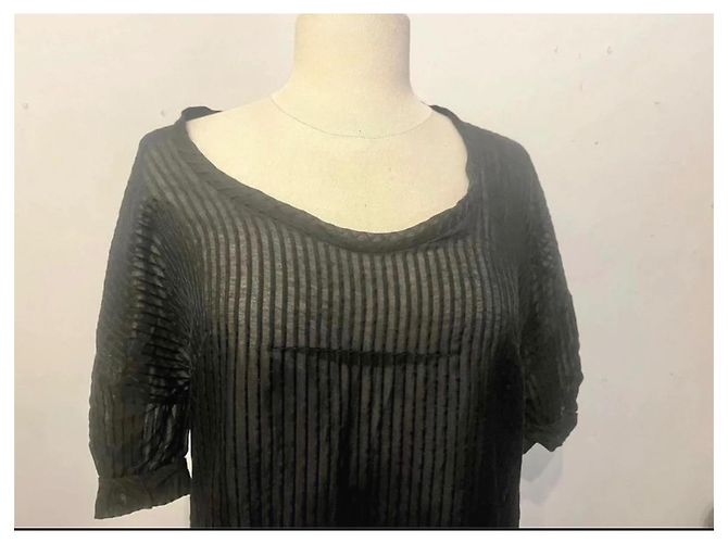 Autre Marque Vestido negro de voile a rayas - vista 5