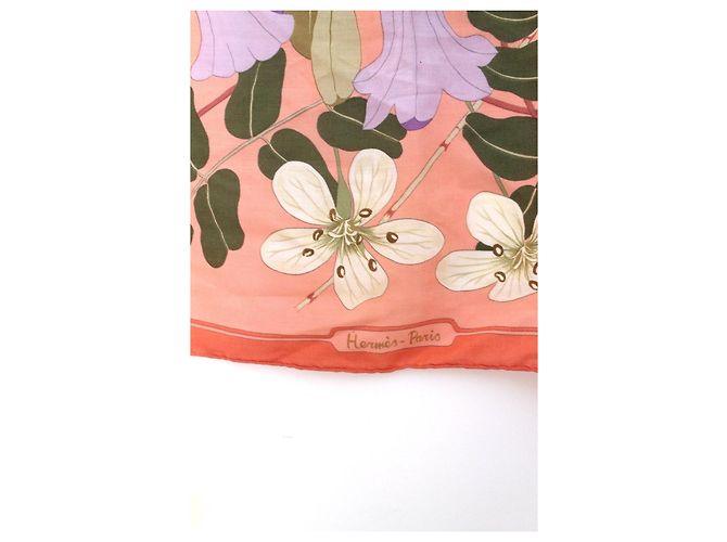 Hermès carré Flora Graeca rosa cashmere e seta Bianco Blu Verde - vista 2