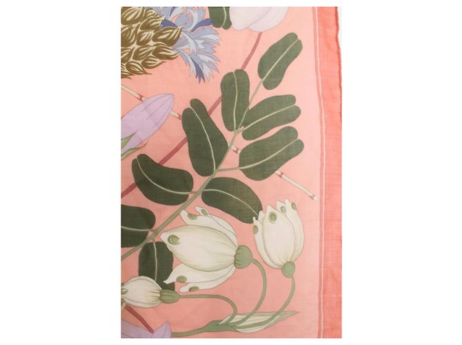 Hermès carré Flora Graeca rosa cashmere e seta Bianco Blu Verde - vista 4