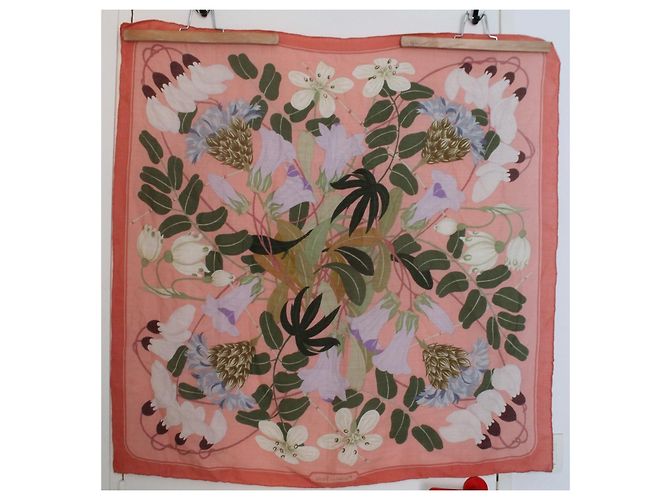 Hermès carré Flora Graeca rosa cashmere e seta Bianco Blu Verde - vista 7