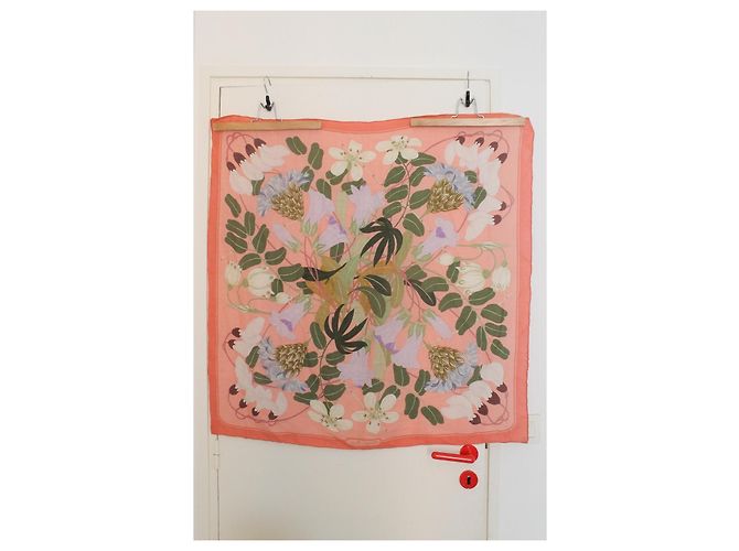 Hermès carré Flora Graeca rosa cashmere e seta Bianco Blu Verde - vista 8