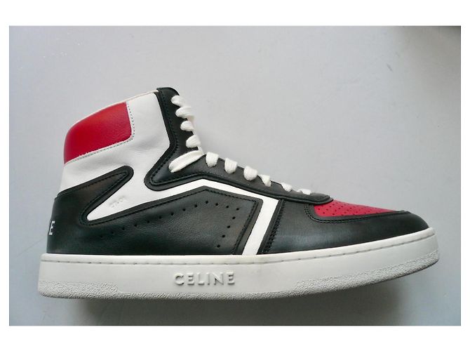 Céline Celine Sneakers alte "Z" Trainer in pelle Nero Bianco Rosso - vista 2
