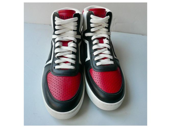Céline Celine Sneakers alte "Z" Trainer in pelle Nero Bianco Rosso - vista 3