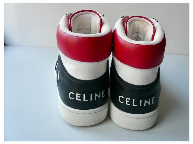 Céline Celine Sneakers alte "Z" Trainer in pelle Nero Bianco Rosso - vista 4