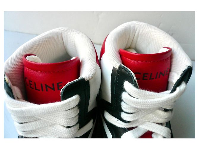 Céline Celine Sneakers alte "Z" Trainer in pelle Nero Bianco Rosso - vista 5