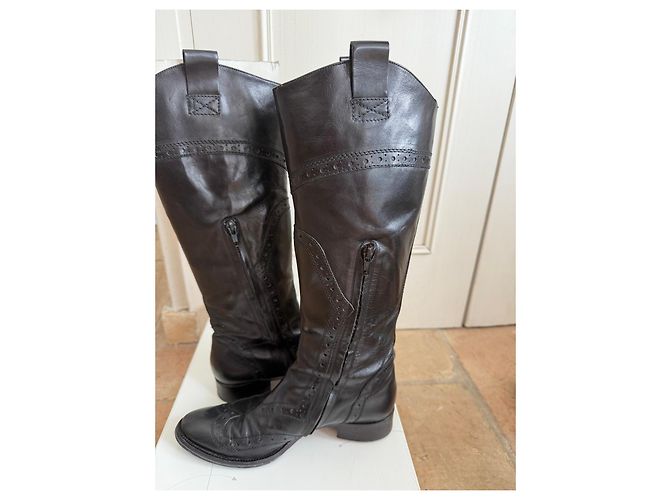 Autre Marque Bottes hautes en cuir noir - vue 5