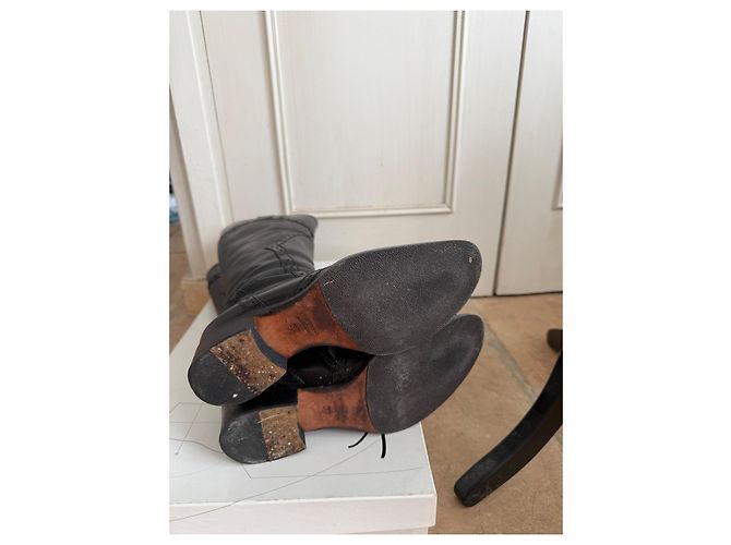 Autre Marque Bottes hautes en cuir noir - vue 6