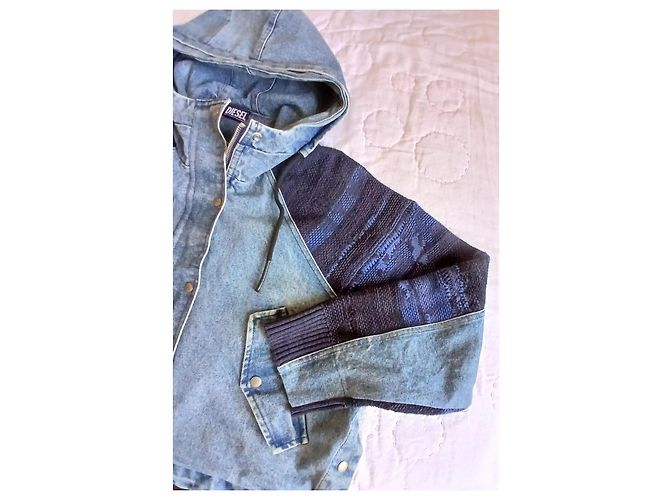 Giacca in denim e maglia Diesel con cappuccio Blu Blu scuro - vista 2