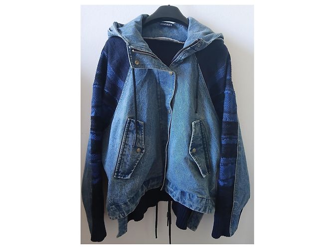 Giacca in denim e maglia Diesel con cappuccio Blu Blu scuro - vista 3