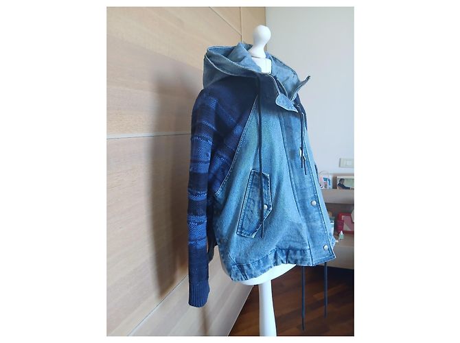 Giacca in denim e maglia Diesel con cappuccio Blu Blu scuro - vista 5