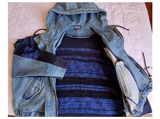 Giacca in denim e maglia Diesel con cappuccio Blu Blu scuro - vista 8