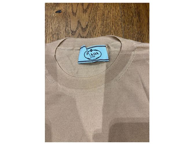 Prada Kurzarmpullover aus beiger Schurwolle - Ansicht 2