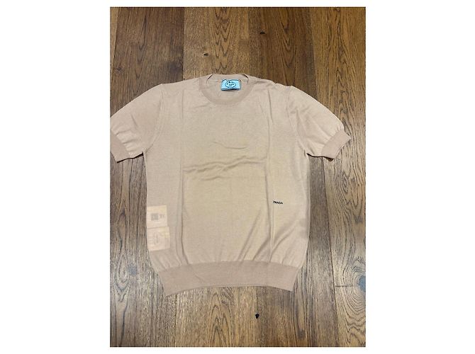 Prada Kurzarmpullover aus beiger Schurwolle - Ansicht 6