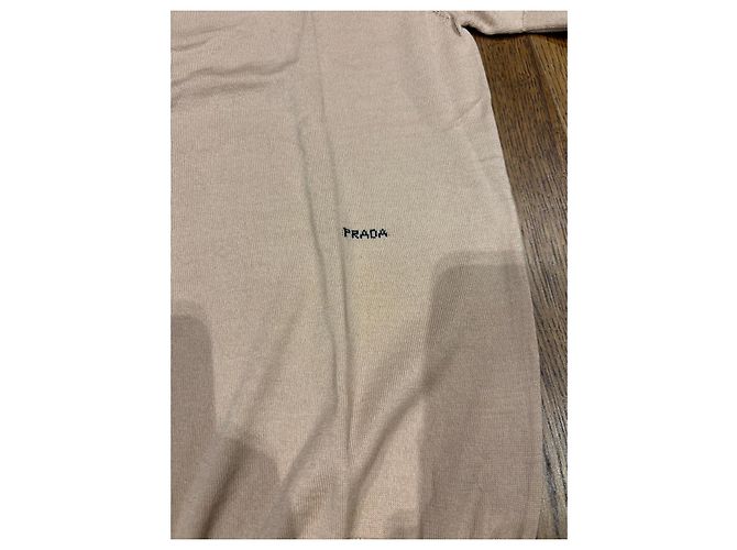 Prada Kurzarmpullover aus beiger Schurwolle - Ansicht 7