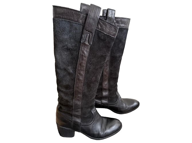 Autre Marque Botas altas em couro e camurça pretos - vista 2