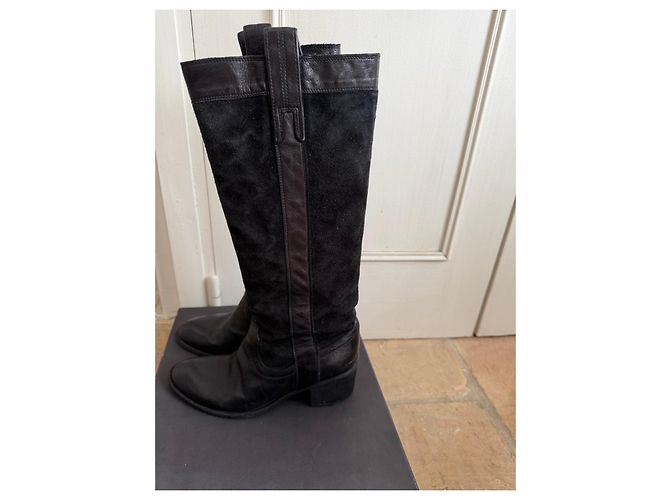 Autre Marque Botas altas em couro e camurça pretos - vista 3