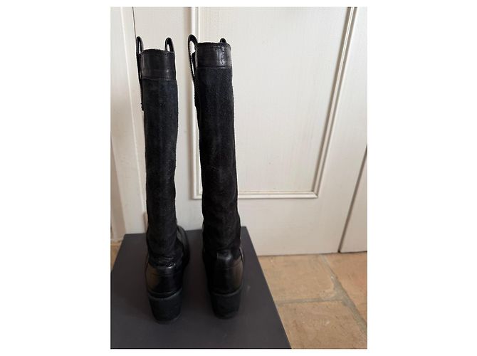 Autre Marque Botas altas em couro e camurça pretos - vista 4