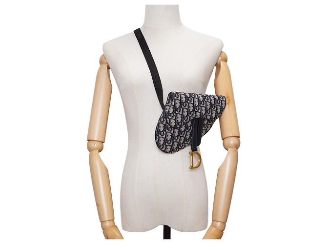 Dior Borsa cintura Mini Saddle Oblique Jacquard Nero Blu Beige - vista 17