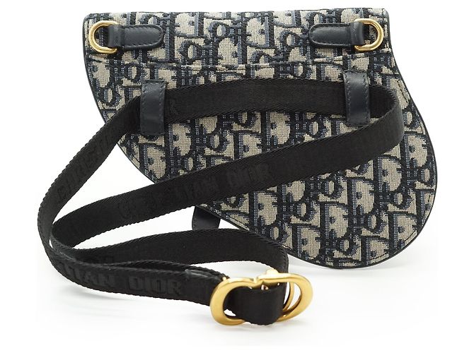 Dior Borsa cintura Mini Saddle Oblique Jacquard Nero Blu Beige - vista 2