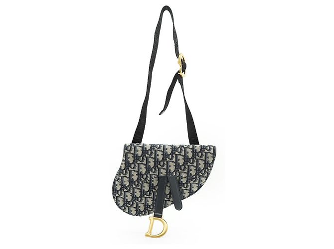 Dior Borsa cintura Mini Saddle Oblique Jacquard Nero Blu Beige - vista 3