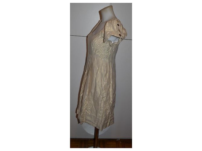 Vestido corto de lino JC De Castelbajac con rayas doradas - vista 3