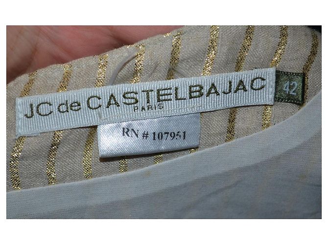 Vestido corto de lino JC De Castelbajac con rayas doradas - vista 6