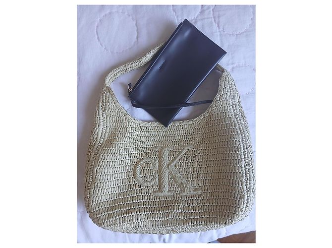 Calvin Klein Borsa Tote in Paglia Beige - vista 3