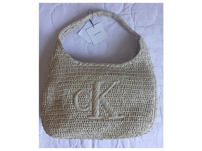 Calvin Klein Borsa Tote in Paglia Beige - vista 9
