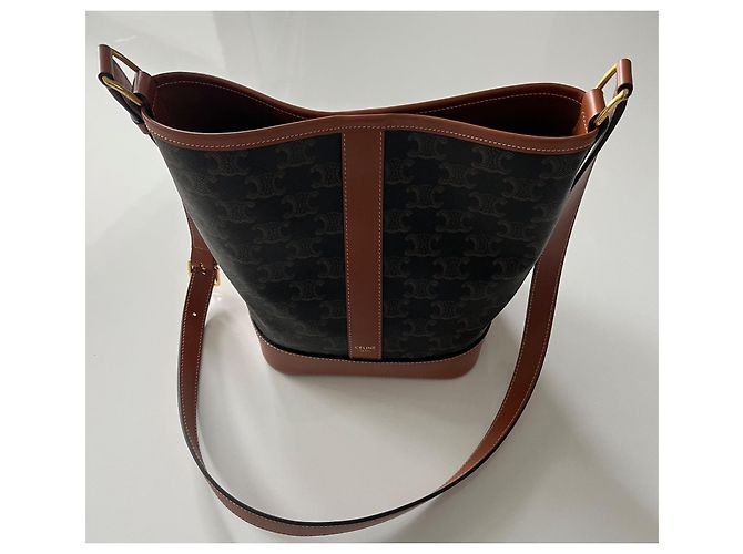 Céline Saco balde toile triomphe modelo pequeno Marrom Monograma - vista 4