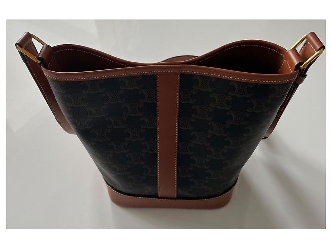 Céline Saco balde toile triomphe modelo pequeno Marrom Monograma - vista 7