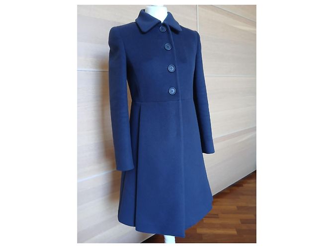 Miu Miu Abrigo Largo de Lana Virgen Azul Marino Azul oscuro - vista 3