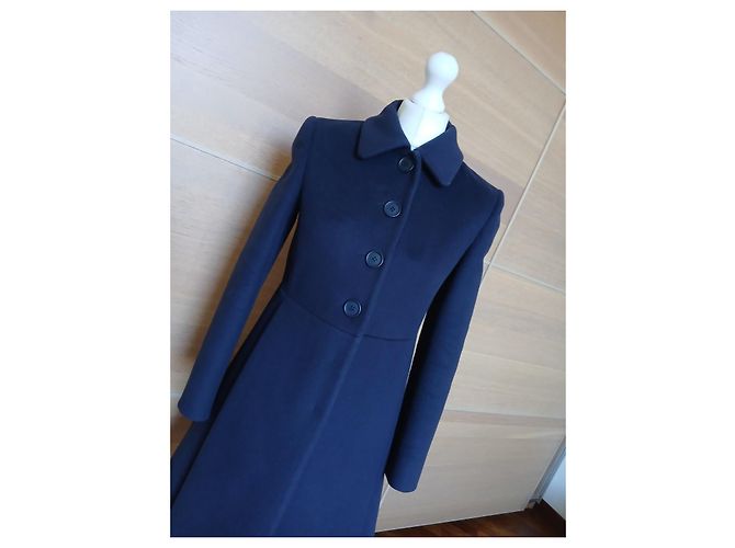 Miu Miu Abrigo Largo de Lana Virgen Azul Marino Azul oscuro - vista 6