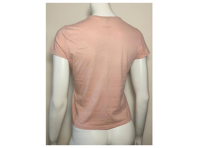 Gucci T-shirt gola V em algodão rosa - vista 6