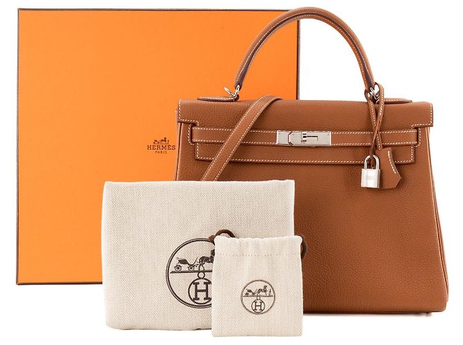 HERMÈS - Borsa a mano Hermès Kelly 32 in pelle Togo gold HSS - vista 10