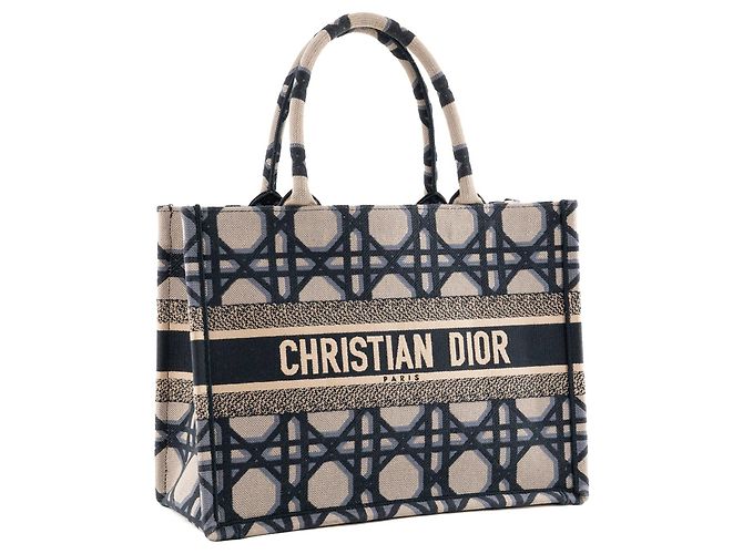 DIOR - Borsa shopper BookTote media Dior in tela grigia e blu - vista 2
