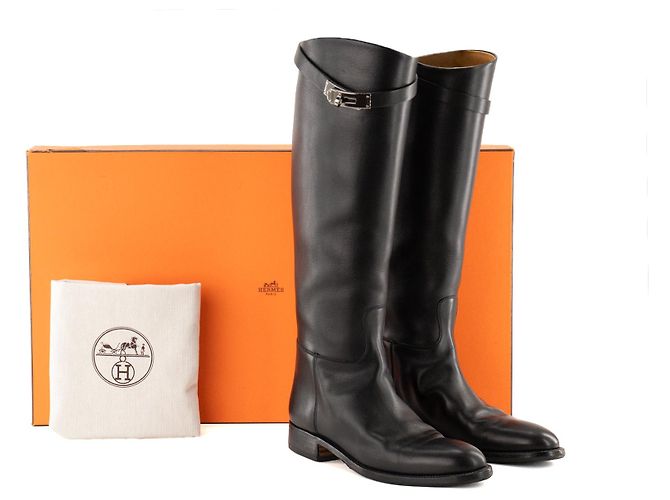 HERMÈS - Botas Jumping Hermès en cuero liso negro (T37,5) - vista 7