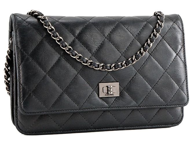 CHANEL - Borsa a tracolla Wallet On Chain 2.55 in pelle stropicciata nera Nero - vista 2