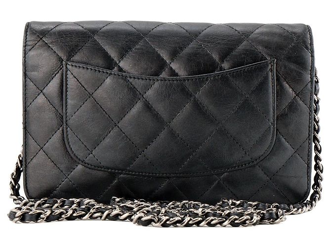 CHANEL - Borsa a tracolla Wallet On Chain 2.55 in pelle stropicciata nera Nero - vista 3