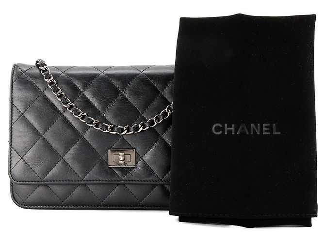 CHANEL - Borsa a tracolla Wallet On Chain 2.55 in pelle stropicciata nera Nero - vista 9