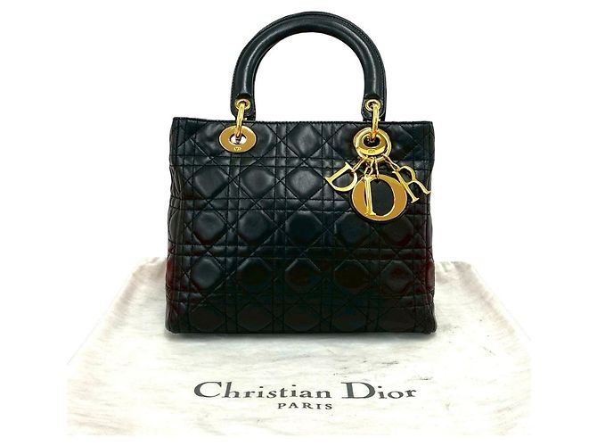 Borsa Lady Dior Medium in pelle d'agnello Cannage nera Nero - vista 10