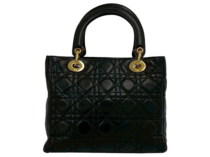 Borsa Lady Dior Medium in pelle d'agnello Cannage nera Nero - vista 2
