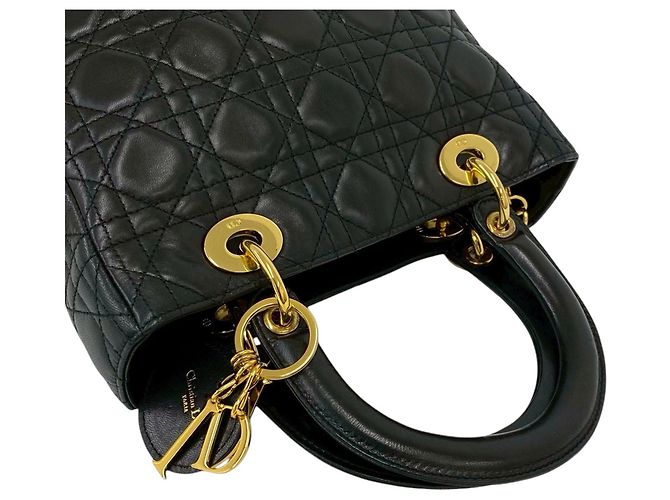 Borsa Lady Dior Medium in pelle d'agnello Cannage nera Nero - vista 7