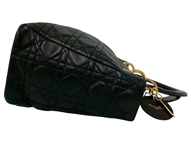 Borsa Lady Dior Medium in pelle d'agnello Cannage nera Nero - vista 9