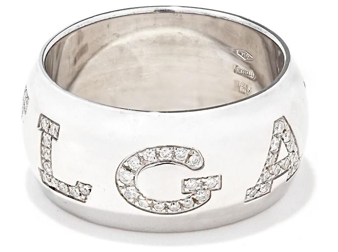 Bulgari Monologo Ring Weißgold 750/18K Diamant Pavé 0,90 ct Gr. 56 Massiv mit Box Luxus - Ansicht 4