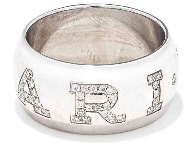 Bulgari Monologo Ring Weißgold 750/18K Diamant Pavé 0,90 ct Gr. 56 Massiv mit Box Luxus - Ansicht 5