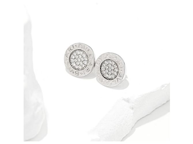 Boucles d'oreilles puces Bulgari B.Zero1 Or Blanc 750/18K Pavé Diamants 0,35 ct Luxe Argenté - vue 2
