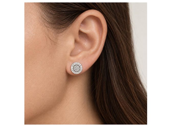 Boucles d'oreilles puces Bulgari B.Zero1 Or Blanc 750/18K Pavé Diamants 0,35 ct Luxe Argenté - vue 5