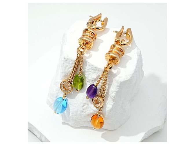 Orecchini Bulgari B.Zero1 Allegra Oro Giallo 750/18K Pavé di Diamanti & Pietre Preziose Multicolore D'oro - vista 2