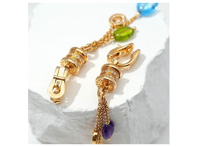 Orecchini Bulgari B.Zero1 Allegra Oro Giallo 750/18K Pavé di Diamanti & Pietre Preziose Multicolore D'oro - vista 3